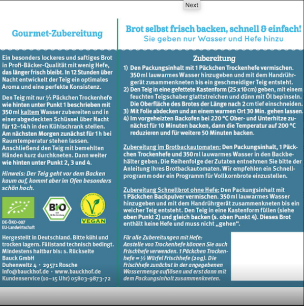 Demeter Bio Vollkorn Bauernbrot Backmischung - vom Bauckhof - Produktbeschreibung